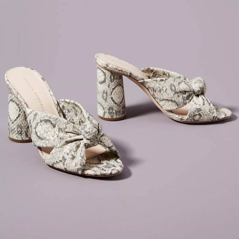 Loeffler Randall Coco High Heel Knot Snakeskin Slide, size 9.5